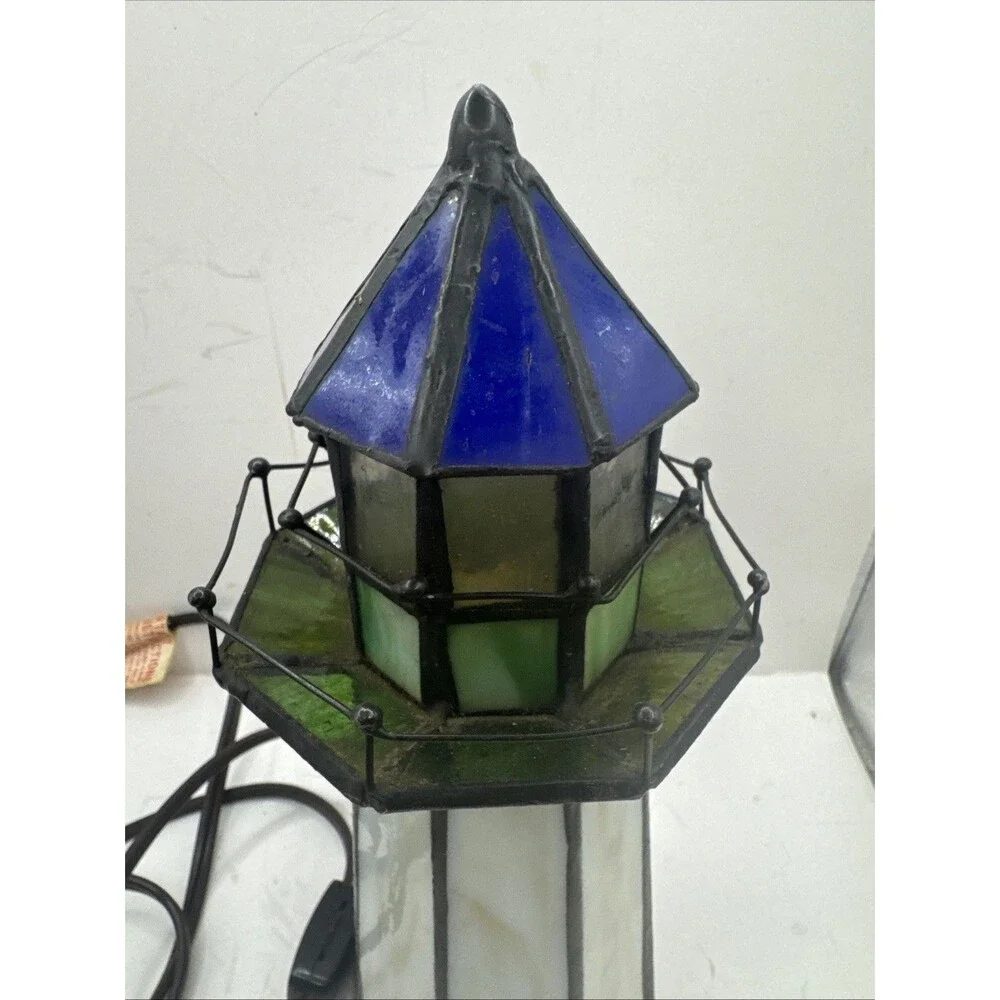 Tiffany Style Stained Slag Glass Lighthouse Accent Lamp Beach Shore WORKS